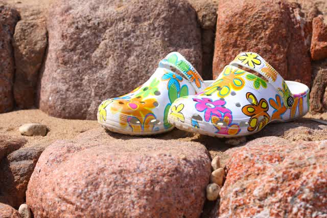Pair of flower-painted rubber clogs